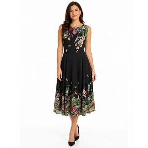FloryDay Botanical‎ Floral Garden Party Midi Dress Medium